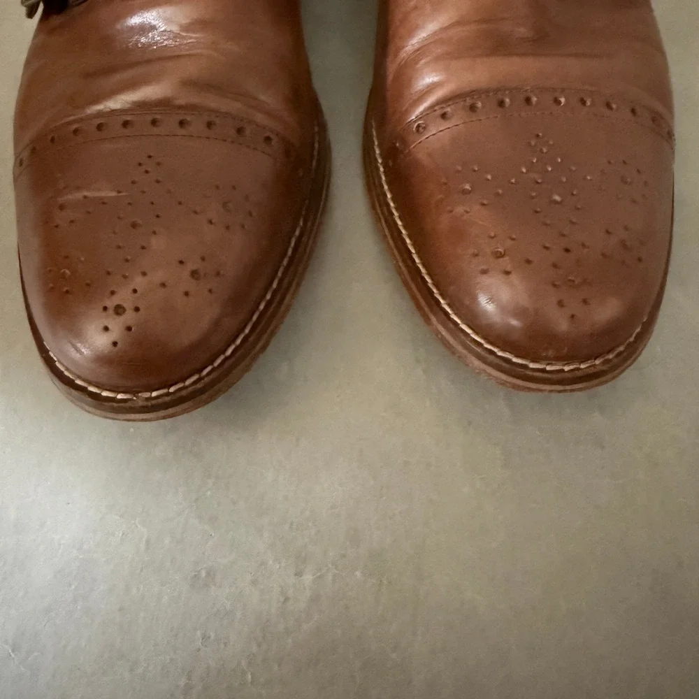 Johnston & Murphy Mens Tan Leather Double Monk Strap Brogue Shoes 11.5M
